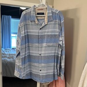 Tommy Bahama Blue and Gray Striped Casual Button Down Shirt